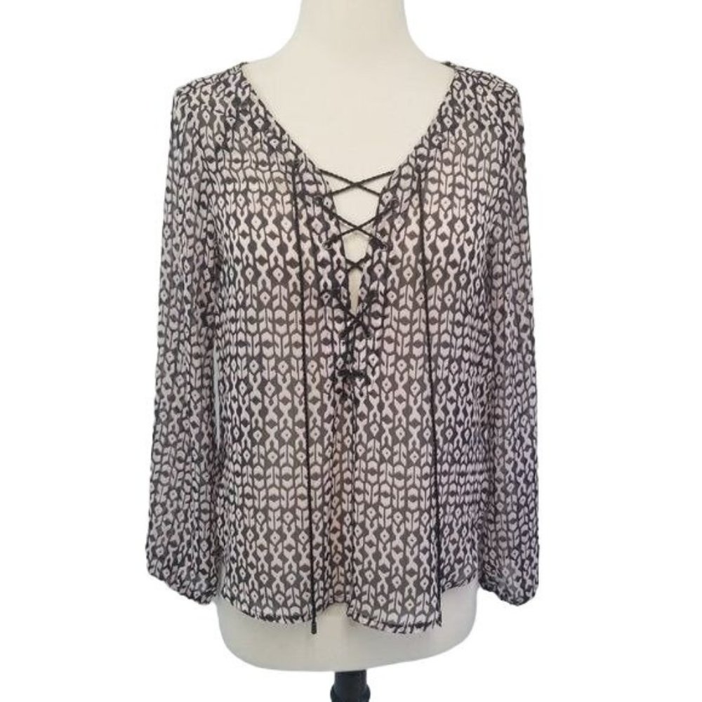 Jessica Simpson New Morgan Semi Sheer Chiffon Lace Up Top Blouse Womens Size S - Picture 8 of 8